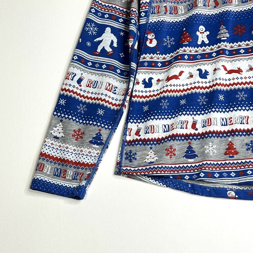 Brooks Blue White Gray Holiday Patterned Long Sleeve Tee - Picture 4 of 8